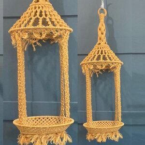 Vintage 70s MCM Jute Tiered Macrame Plant Holder 40" Large Retro